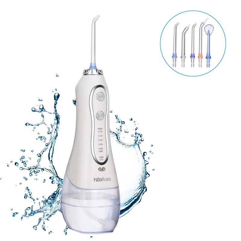 Irrigateur buccal dentaire sans fil professionnel sans fil H2ofloss Water Flosser - soie dentaire étanche et portable IPX7 pour le nettoyage des dents, réservoir de 300 ml pour la maison et le voyage (HF-6)